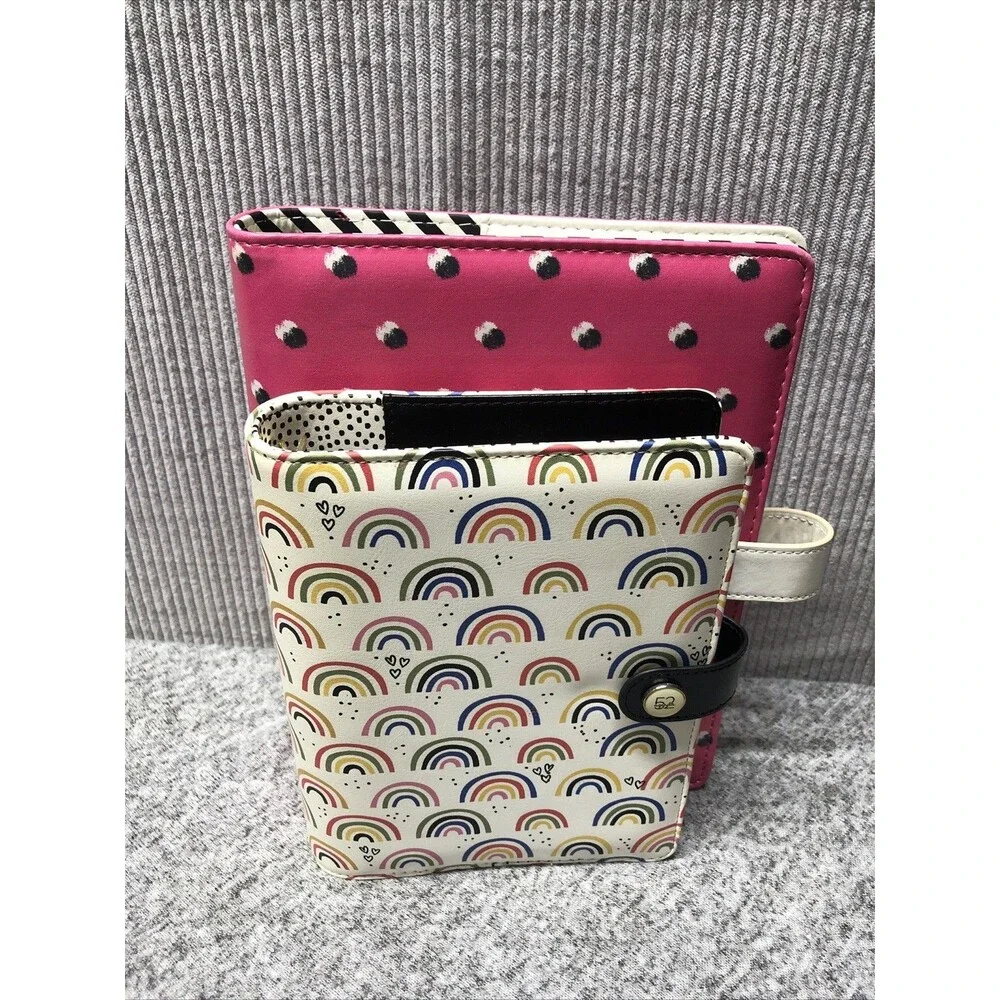 Lot Of 2 The Paper Studio Planner Covers 3 Ring Binder Pink Rainbow